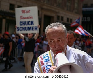 New York, New York / USA -06/09/2019 New York Senator Chuck Schumer Attends The Annual Puerto Rican Day Parade In Mid-Town Manhattan 