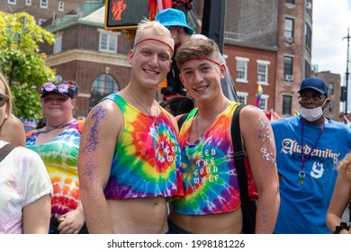 New York, New York USA - 06-27-2021 2 Males Wearing Tiedye At The 2021 Nyc Pride Parade