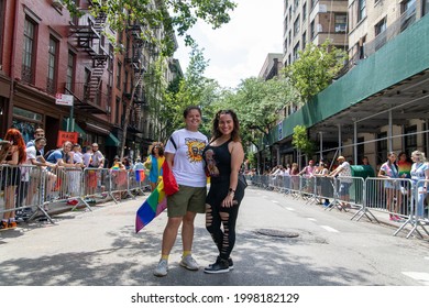 New York, New York USA - 06-27-2021 2 Females Smiling At The 2021 Nyc Pride Parade