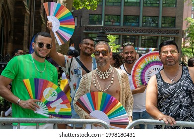 New York, New York USA - 06-27-2021 3 Males At The 2021 Nyc Pride Parade