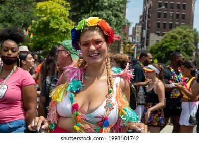 New York, New York USA - 06-27-2021 Beautiful Young Woman At The 2021 Nyc Pride Parade