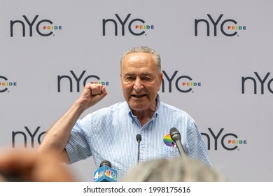 New York, New York USA - 06-27-2021 Chuck Schumer Talking At NYC Pride Parade