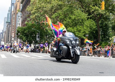 New York, New York USA - 06-27-2021 Female On A Motorcycle At The 2021 Nyc Pride Parade