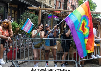 New York, New York USA - 06-27-2021 A Group Of People Watching The 2021 Nyc Pride Parade