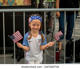 New York , New York / USA - 07/10/2019 A View Of The Fans Of The  Womens World Cup Soccer Team Ticker Tape Parade In New York City