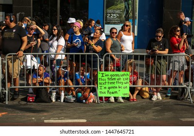 New York , New York / USA - 07/10/2019 A View Of The Fans Of The  Womens World Cup Soccer Team Ticker Tape Parade In New York City