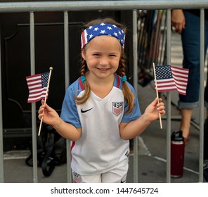 New York , New York / USA - 07/10/2019 A View Of The Fans Of The  Womens World Cup Soccer Team Ticker Tape Parade In New York City