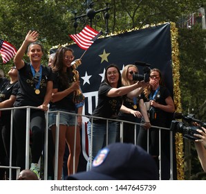 New York , New York / USA - 07/10/2019 A View Of The Fans Of The  Womens World Cup Soccer Team Ticker Tape Parade In New York City