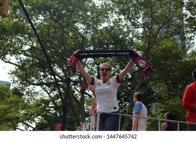 New York , New York / USA - 07/10/2019 A View Of The Fans Of The  Womens World Cup Soccer Team Ticker Tape Parade In New York City