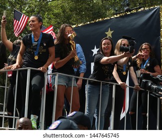 New York , New York / USA - 07/10/2019 A View Of The Fans Of The  Womens World Cup Soccer Team Ticker Tape Parade In New York City