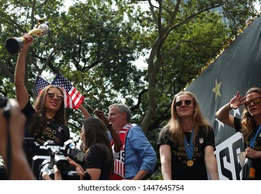 New York , New York / USA - 07/10/2019 A View Of The Fans Of The  Womens World Cup Soccer Team Ticker Tape Parade In New York City