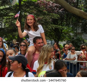 New York , New York / USA - 07/10/2019 A View Of The Fans Of The  Womens World Cup Soccer Team Ticker Tape Parade In New York City