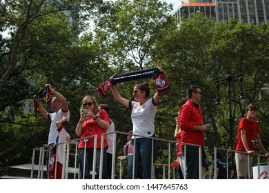 New York , New York / USA - 07/10/2019 A View Of The Fans Of The  Womens World Cup Soccer Team Ticker Tape Parade In New York City