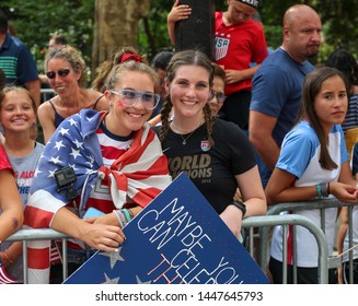 New York , New York / USA - 07/10/2019 A View Of The Fans Of The  Womens World Cup Soccer Team Ticker Tape Parade In New York City