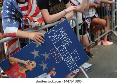 New York , New York / USA - 07/10/2019 A View Of The Fans Of The  Womens World Cup Soccer Team Ticker Tape Parade In New York City