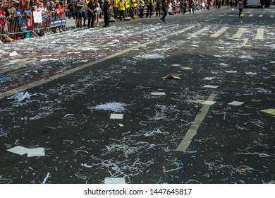 New York , New York / USA - 07/10/2019 A View Of The Fans Of The  Womens World Cup Soccer Team Ticker Tape Parade In New York City