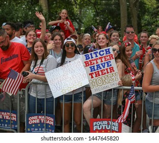 New York , New York / USA - 07/10/2019 A View Of The Fans Of The  Womens World Cup Soccer Team Ticker Tape Parade In New York City