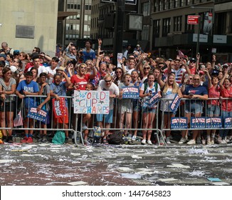 New York , New York / USA - 07/10/2019 A View Of The Fans Of The  Womens World Cup Soccer Team Ticker Tape Parade In New York City