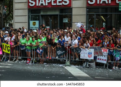 New York , New York / USA - 07/10/2019 A View Of The Fans Of The  Womens World Cup Soccer Team Ticker Tape Parade In New York City