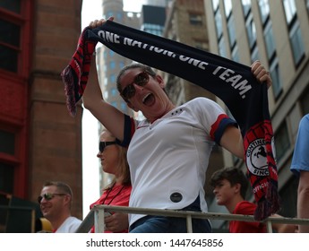 New York , New York / USA - 07/10/2019 A View Of The Fans Of The  Womens World Cup Soccer Team Ticker Tape Parade In New York City