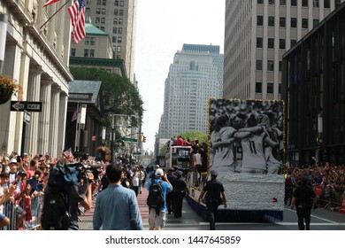 New York , New York / USA - 07/10/2019 A View Of The Fans Of The  Womens World Cup Soccer Team Ticker Tape Parade In New York City