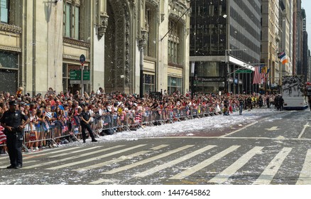 New York , New York / USA - 07/10/2019 A View Of The Fans Of The  Womens World Cup Soccer Team Ticker Tape Parade In New York City