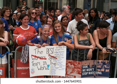 New York , New York / USA - 07/10/2019 A View Of The Fans Of The  Womens World Cup Soccer Team Ticker Tape Parade In New York City