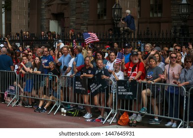 New York , New York / USA - 07/10/2019 A View Of The Fans Of The  Womens World Cup Soccer Team Ticker Tape Parade In New York City