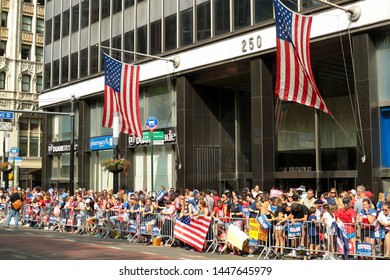 New York , New York / USA - 07/10/2019 A View Of The Fans Of The  Womens World Cup Soccer Team Ticker Tape Parade In New York City