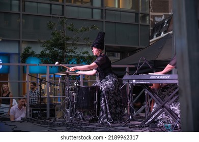 New York, USA - 08 12 2022: DakhaBrakha, Ukrainian Folk Music Quartet Live Concert Against Russian War In Ukraine