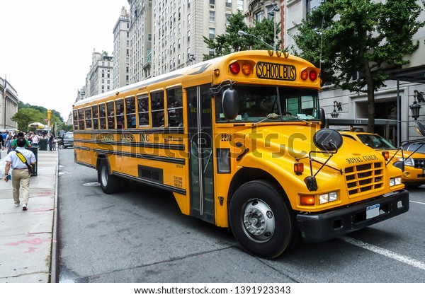 New York, USA, 08-04-2013: American school bus\
in Manhattan