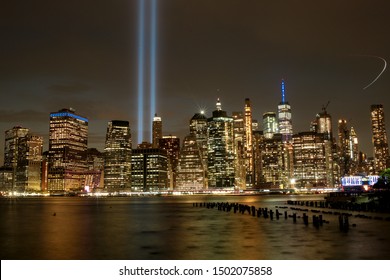 New York , New York / USA - 09/11/19 Tribute Lights And 911 Memorial During The 911 Remembrance Day.