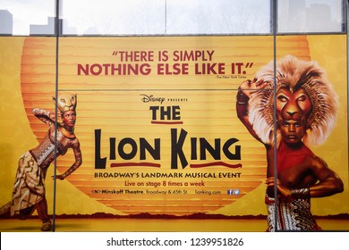 New York - USA - 09-24-2018: Sign Of Lion King Musical Live At Minskoff  Theater