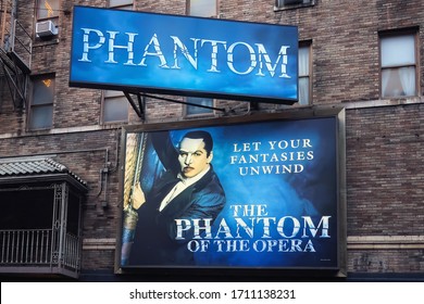New York - USA - 09-24-2018: Sign of The Phantom Of The Opera musical