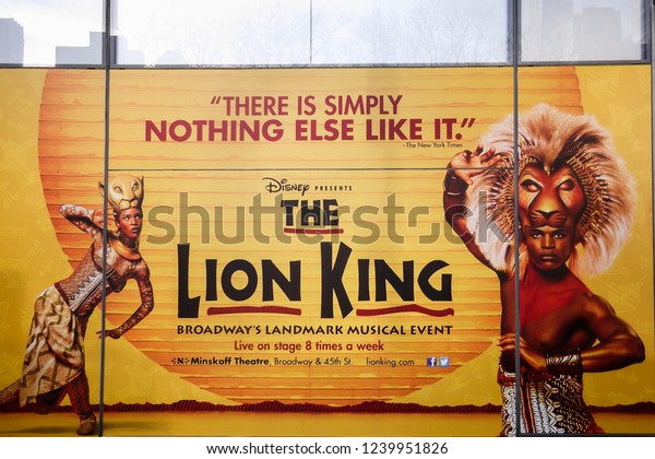 New York - USA - 09-24-2018: Sign of Lion King musical live at Minskoff theater