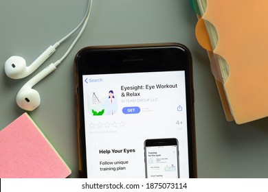 New York, USA - 1 December 2020: Eyesight Mobile App Icon On Phone Screen Top View, Illustrative Editorial.