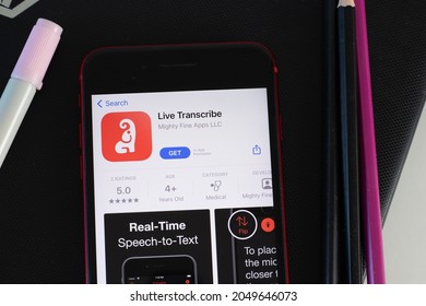 New York, USA - 1 June 2021: Live Transcribe Mobile App Logo On Phone Screen, Close-up Icon, Illustrative Editorial