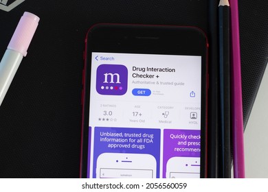 New York, USA - 1 June 2021: Drug Interaction Checker Mobile App Logo On Phone Screen, Close-up Icon, Illustrative Editorial