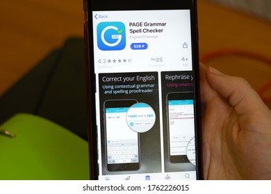 New York, USA - 1 May 2020: PAGE Grammar Spell Checker App Icon Logo On Mobile Phone Screen Close-up, Illustrative Editorial.