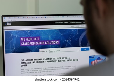 New York, USA - 1 May 2021: American National Standards Institute ANSI Company Website On Screen, Illustrative Editorial