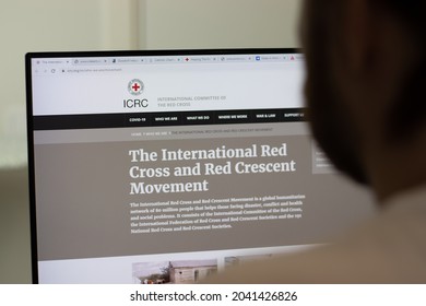 New York, USA - 1 May 2021: International Red Cross And Red Crescent Movement ICRC Company Website On Screen, Illustrative Editorial