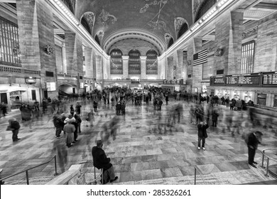 NEW YORK - USA - 11 DECEMBER 2011 Interior Of Grand Central Station Full Of People In Black And White