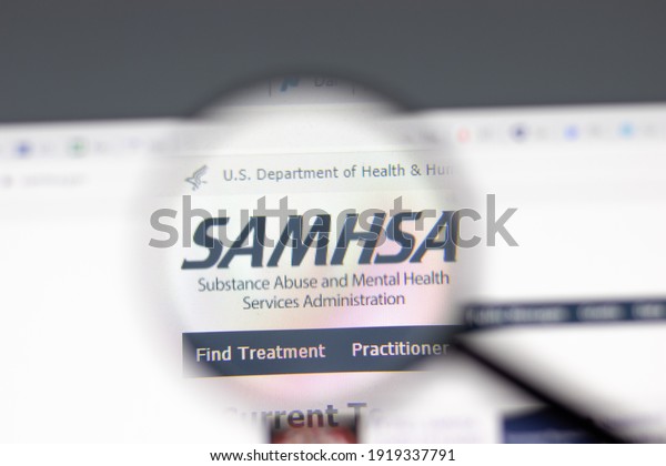 New York, USA - 15\
February 2021: SAMHSA website in browser with company logo,\
Illustrative Editorial