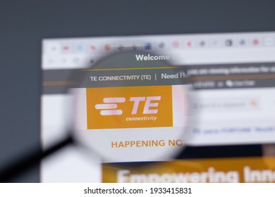 New York, USA - 17 February 2021: TE Connectivity Logo Close Up On Website Page, Illustrative Editorial