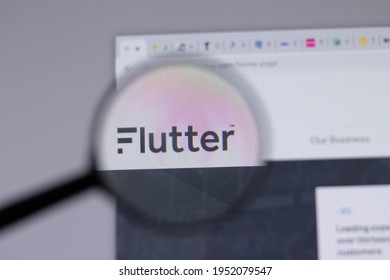 New York, USA - 18 March 2021: Flutter Entertainment company logo icon on website, Illustrative Editorial