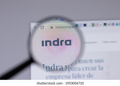 New York, USA - 18 March 2021: Indra Sistemas company logo icon on website, Illustrative Editorial
