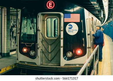 New York, USA - 22 October, 2016: Front View Of Subway Train.