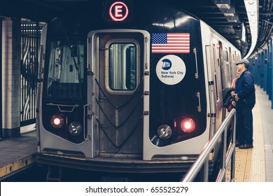 New York, USA - 22 October, 2016: Front View Of Subway Train.