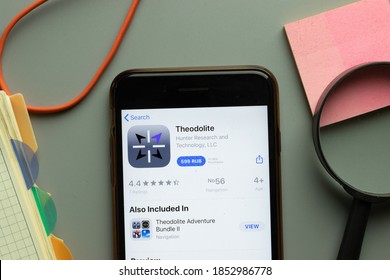 New York, USA - 26 October 2020: Theodolite Mobile App Logo On Phone Screen Close Up, Illustrative Editorial.