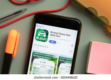 New York, USA - 29 September 2020: Driving Theory Test Mobile App Logo On Phone Screen Close Up, Illustrative Editorial.